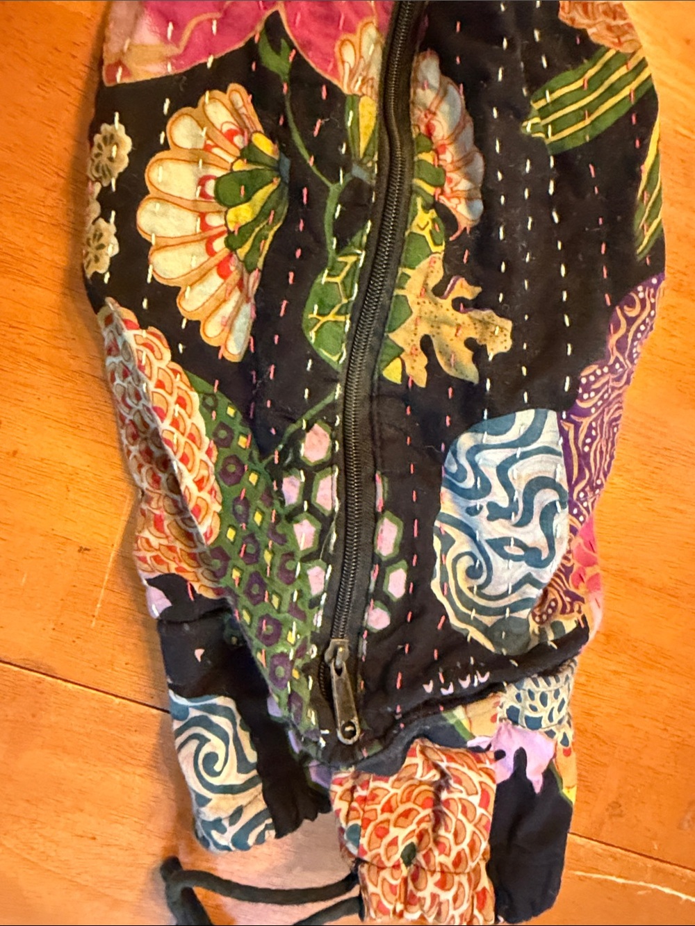Prana Quilted Floral Sling yoga mat Bag in Black with Pink & Green Accents - Picture 4 of 5